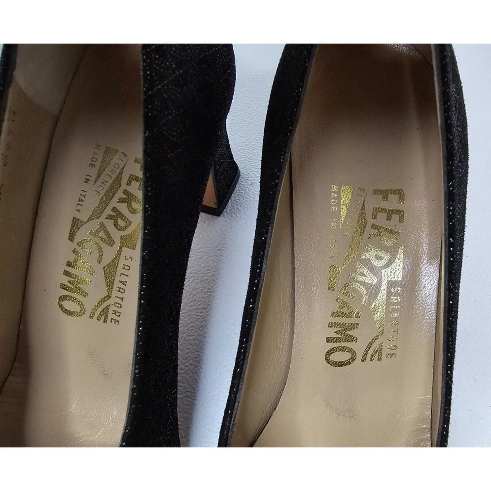 Salvatore Ferragamo Gold Black Floral Women's Pumps Heels Size 6 AAA - Picture 3 of 11